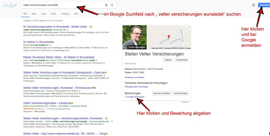 Vetter Versicherungen Wunsiedel bei Google ganz oben